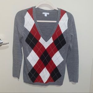 Vintage Gray and Red Argyle Sweater